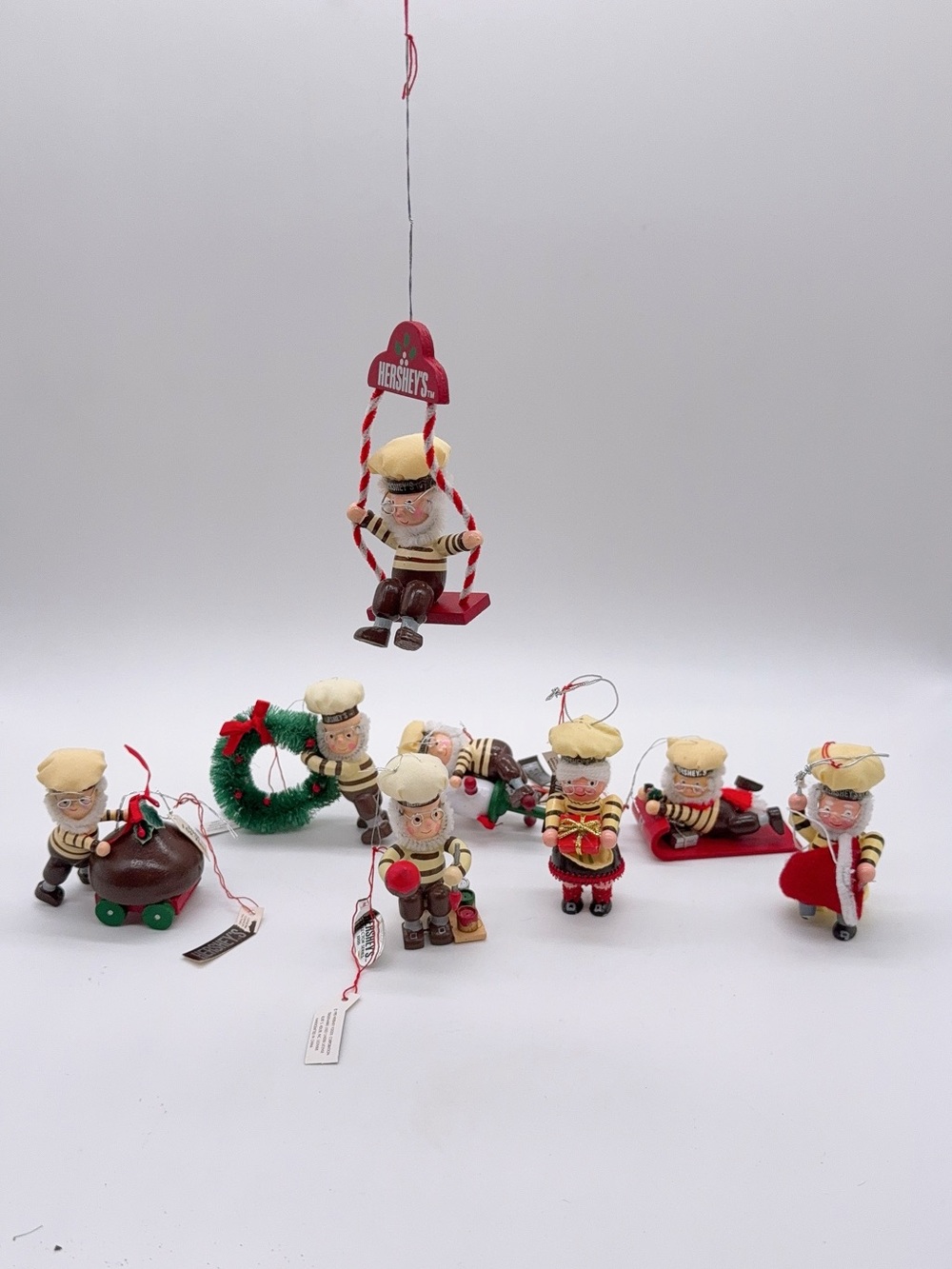 NWT Vintage Kurt Adler Hershey's Wooden Baker Elves Christmas Ornaments Lot of 8